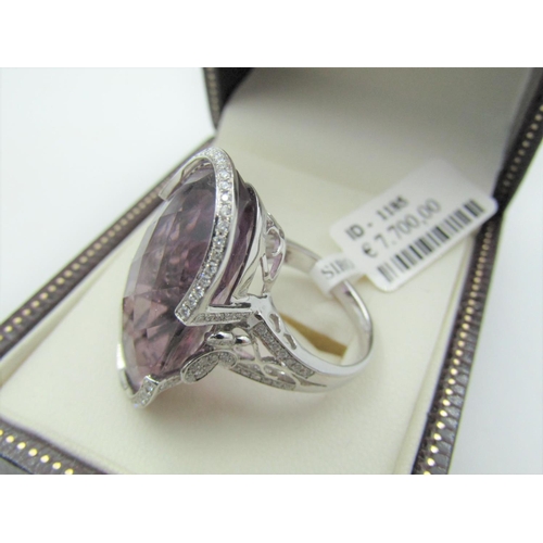 109 - Pink Tourmaline Ladies Dress Ring Halo Set with Further Diamond Decoration to Shoulders Mounted on 1... 