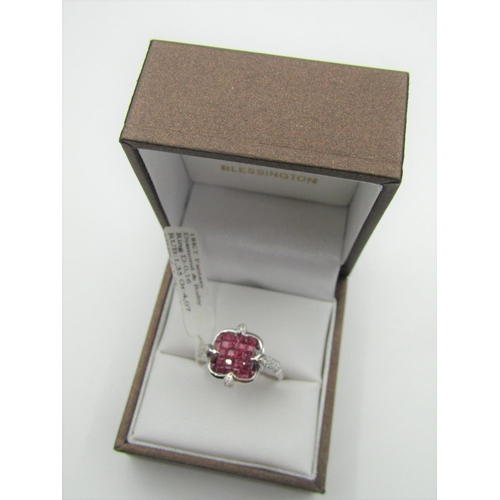 111 - 18 Carat White Gold Set Ruby and Diamond Ladies Ring Invisible Setting Ring Size M and a Half