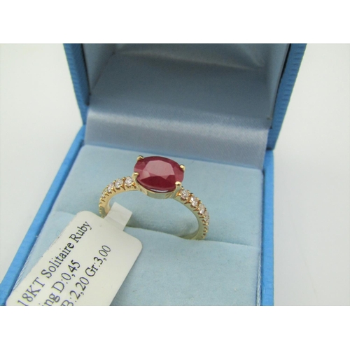 112 - Oval Cut Ruby Centre Stone Ring Mounted on 18 Carat Yellow Gold Ruby Approximately 2.2 Carats with F... 