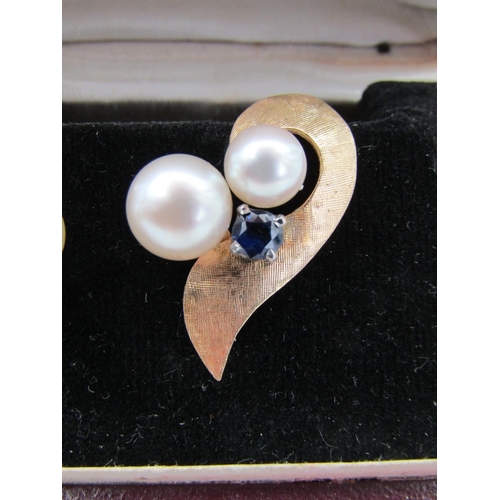116 - Pair of 18 Carat Pearl and Sapphire Set Ladies Earrings Vintage Each Approximately 3cm High