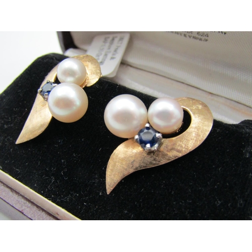116 - Pair of 18 Carat Pearl and Sapphire Set Ladies Earrings Vintage Each Approximately 3cm High