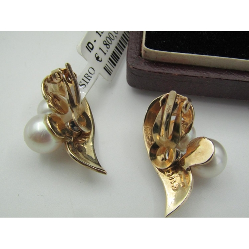 116 - Pair of 18 Carat Pearl and Sapphire Set Ladies Earrings Vintage Each Approximately 3cm High