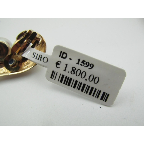 116 - Pair of 18 Carat Pearl and Sapphire Set Ladies Earrings Vintage Each Approximately 3cm High