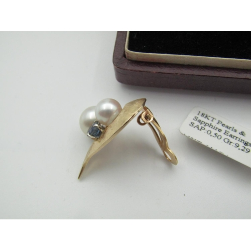 116 - Pair of 18 Carat Pearl and Sapphire Set Ladies Earrings Vintage Each Approximately 3cm High