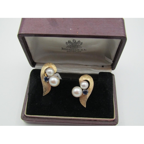 116 - Pair of 18 Carat Pearl and Sapphire Set Ladies Earrings Vintage Each Approximately 3cm High