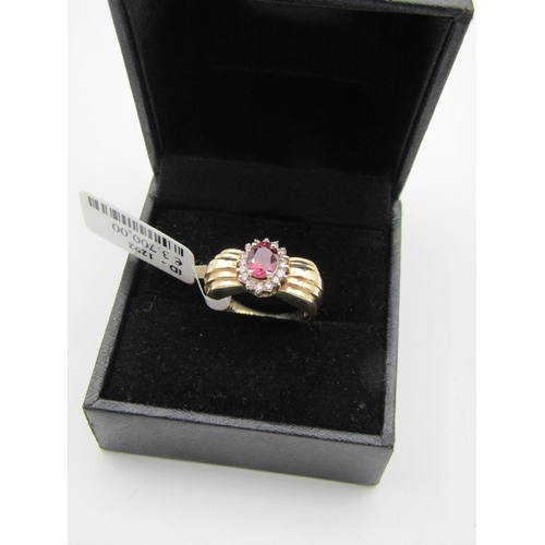 118 - Ruby and Diamond Cluster Ring Centre Stone Oval Cut Mounted on 18 Carat Yellow Gold Halo Set Ruby Ap... 