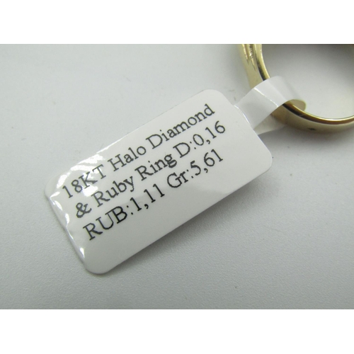 118 - Ruby and Diamond Cluster Ring Centre Stone Oval Cut Mounted on 18 Carat Yellow Gold Halo Set Ruby Ap... 