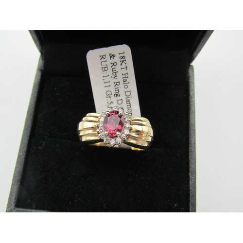 118 - Ruby and Diamond Cluster Ring Centre Stone Oval Cut Mounted on 18 Carat Yellow Gold Halo Set Ruby Ap... 