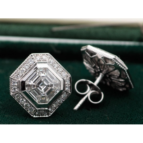 3 - Pair of Emerald Cut Diamond Ladies Earrings Each Earring Centre Stone 1 Carat with Various Other Dia... 