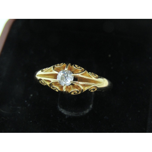 53 - Ladies Diamond Solitaire Ring Set on 18 Carat Yellow Gold Band with Attractively Detailed Scroll Mot... 