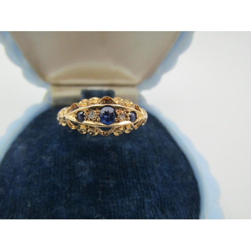 58 - Sapphire and Diamond Ladies Three Stone Ring Mounted on 18 Carat Yellow Gold Ring Size P