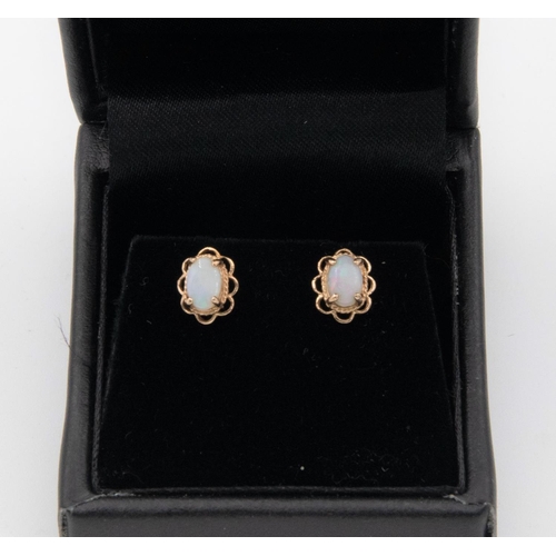 64 - Pair of 9 Carat Gold Mounted Opal Ladies Stud Earrings Opals Cabochon Oval Cut Claw Set to Scalloped... 