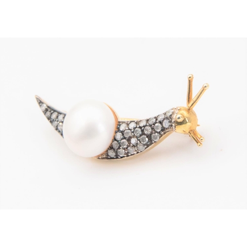 65 - Fresh Water Pearl and Diamond Snail Motif Brooch Pearl Cup Set for Snail Shell to Body Grain Set to ... 