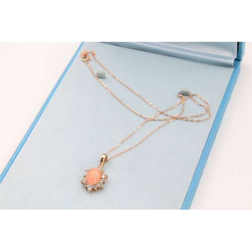 70 - Ladies 9 Carat Yellow Gold Set Cabochon Cut Coral and Blue Topaz Cut Pendant Necklace Hallmarked 200... 