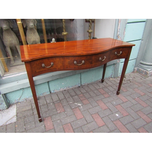 743 - Antique Mahogany Inlaid Three Drawer Serpentine Front Hall or Side Table Attractively Detailed Appro... 