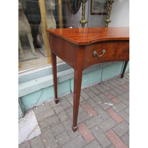 743 - Antique Mahogany Inlaid Three Drawer Serpentine Front Hall or Side Table Attractively Detailed Appro... 