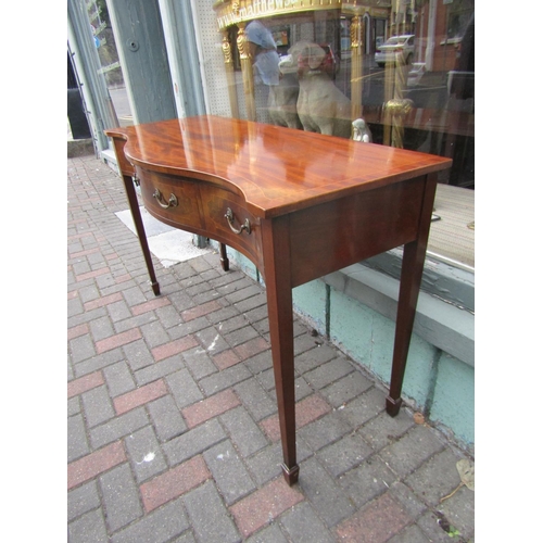 743 - Antique Mahogany Inlaid Three Drawer Serpentine Front Hall or Side Table Attractively Detailed Appro... 