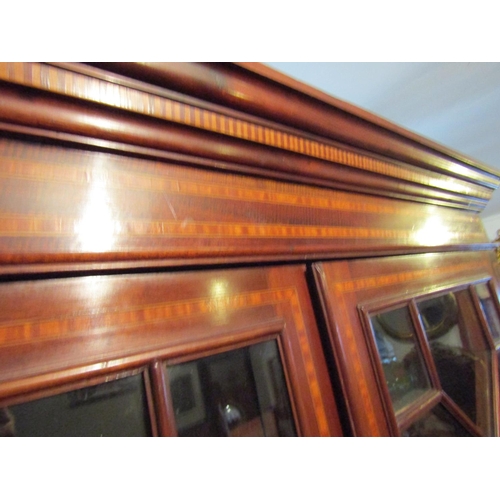 744 - Victorian Figured Mahogany Satinwood Crossbanded Astral Glazed Two Door Bookcase Good Original Condi... 