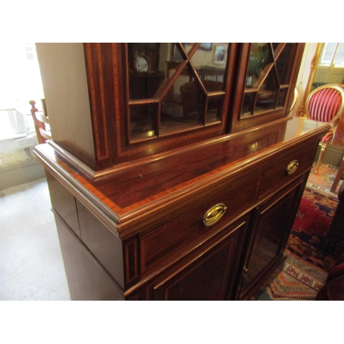 744 - Victorian Figured Mahogany Satinwood Crossbanded Astral Glazed Two Door Bookcase Good Original Condi... 