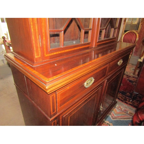 744 - Victorian Figured Mahogany Satinwood Crossbanded Astral Glazed Two Door Bookcase Good Original Condi... 