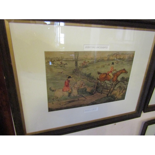 745 - Set of Five Antique Hunting Prints Contained within Attractive Oak and Gilt Lined Frames Each Approx... 