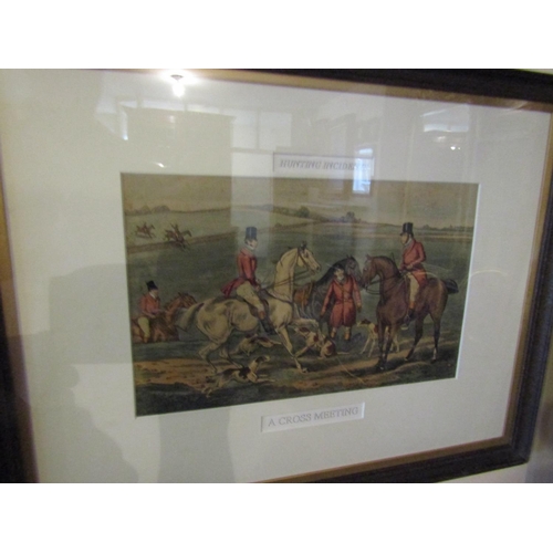 745 - Set of Five Antique Hunting Prints Contained within Attractive Oak and Gilt Lined Frames Each Approx... 