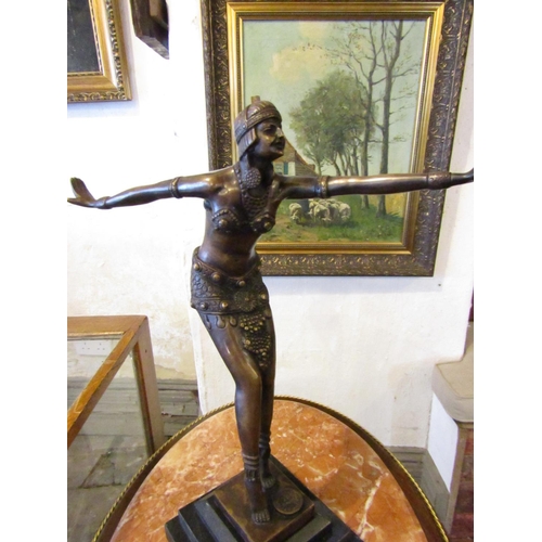 746 - Bronze Sculpture Art Deco Dancer on Stepped Marble Base Approximately 14 Inches High