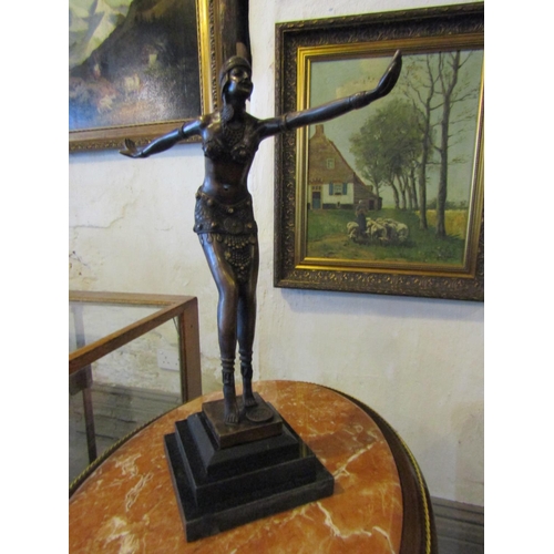 746 - Bronze Sculpture Art Deco Dancer on Stepped Marble Base Approximately 14 Inches High