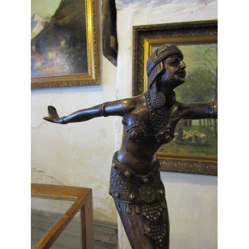 746 - Bronze Sculpture Art Deco Dancer on Stepped Marble Base Approximately 14 Inches High