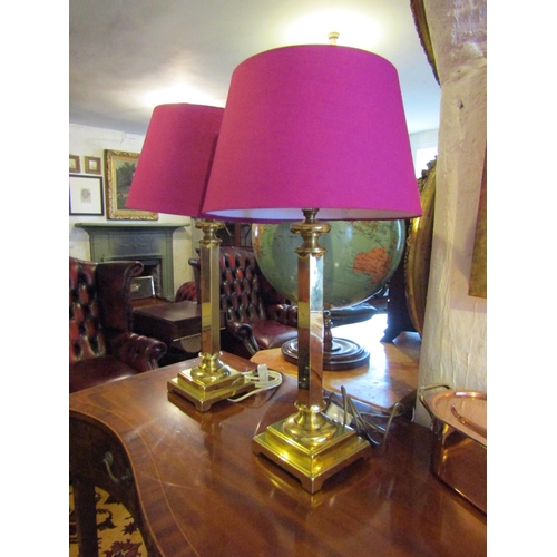 748 - Pair of Cast Brass Table Lamps with Square Form Bases Each Electrified Working Order