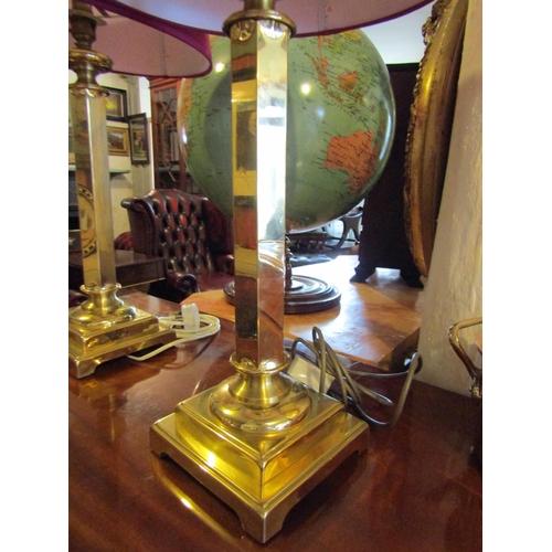 748 - Pair of Cast Brass Table Lamps with Square Form Bases Each Electrified Working Order