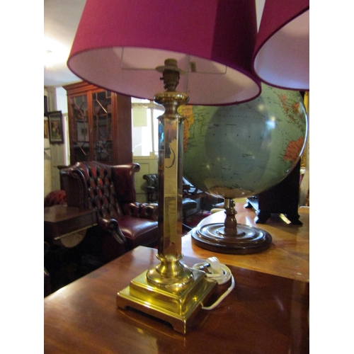 748 - Pair of Cast Brass Table Lamps with Square Form Bases Each Electrified Working Order