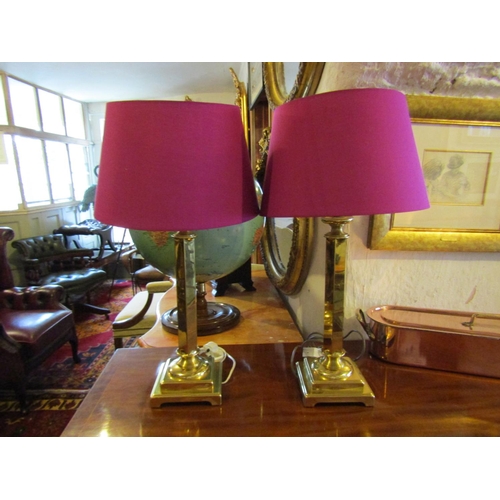 748 - Pair of Cast Brass Table Lamps with Square Form Bases Each Electrified Working Order