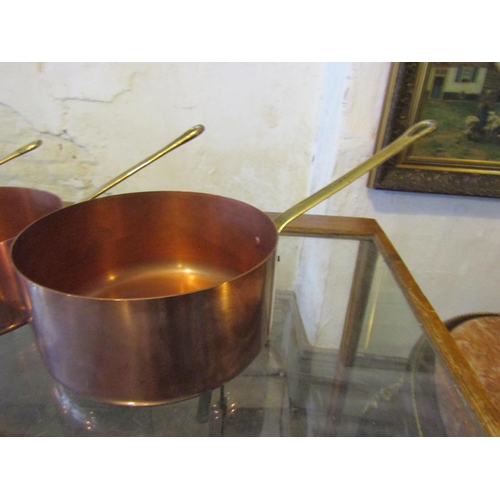 751 - Set of Six Copper Chef's Saucepans with Cast Brass Handles Graduated Sizes