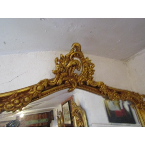 754 - Gilded Over Mantle or Wall Mirror with Upper Cartouche Decoration Approximately 4ft Wide x 5ft High