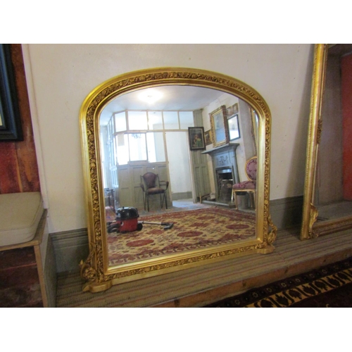 755 - Gilded Over Mantle Mirror Dome Top with Side Decorations Approximately 4ft 10 Inches Wide x 4ft 6 In... 