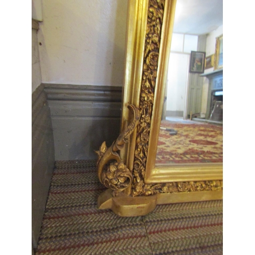 755 - Gilded Over Mantle Mirror Dome Top with Side Decorations Approximately 4ft 10 Inches Wide x 4ft 6 In... 