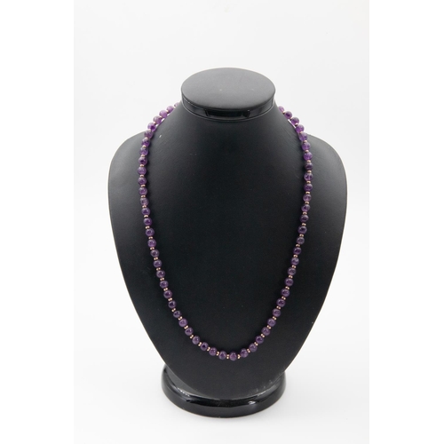 80 - Single Row Uniform Set Amethyst Ladies Bead Necklace with 14 Carat Gold Safety Clasp 51cm Long