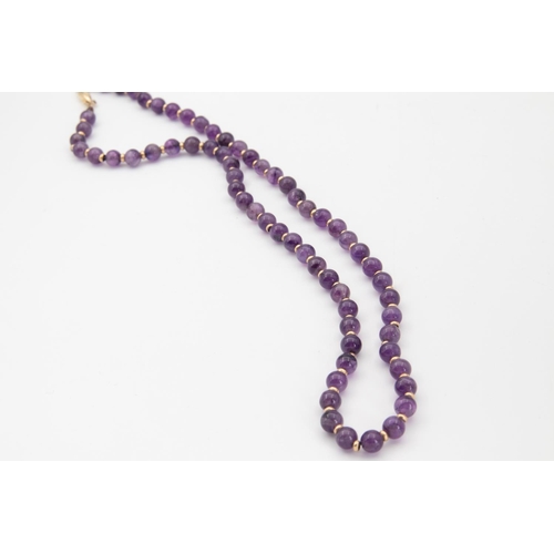 80 - Single Row Uniform Set Amethyst Ladies Bead Necklace with 14 Carat Gold Safety Clasp 51cm Long