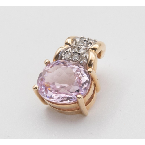 98 - Pink Sapphire Ladies Necklace Pendant with Diamond Surmounts Central Oval Cut Stone in Four Claw Set... 