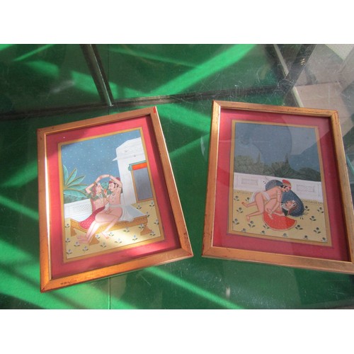 759 - Pair of Indian Watercolours Gilt Framed Erotic Adventures