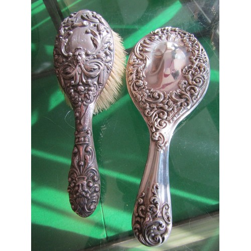 761 - Antique Sterling Silver Silver Backed Mirror and Matching Brush