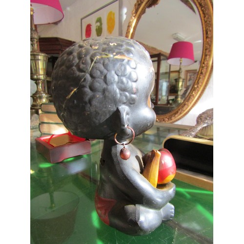 766 - Vintage African Figural Ceramic Money Box with Articulated Head Slight Losses, Wear and Damages