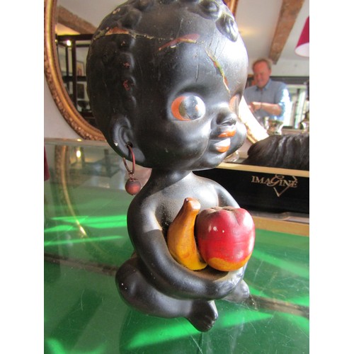 766 - Vintage African Figural Ceramic Money Box with Articulated Head Slight Losses, Wear and Damages