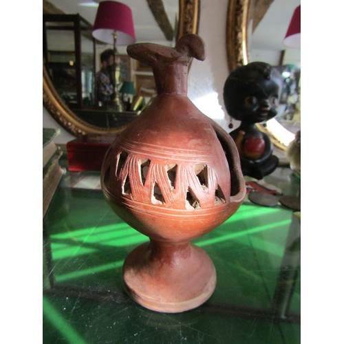 771 - Possibly Native American Fired Earth Communal Incense Burner with Avian Motif Finial Approximately 1... 