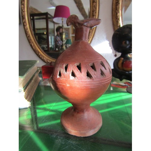 771 - Possibly Native American Fired Earth Communal Incense Burner with Avian Motif Finial Approximately 1... 