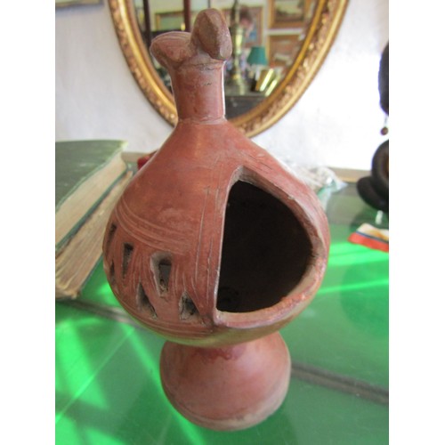 771 - Possibly Native American Fired Earth Communal Incense Burner with Avian Motif Finial Approximately 1... 