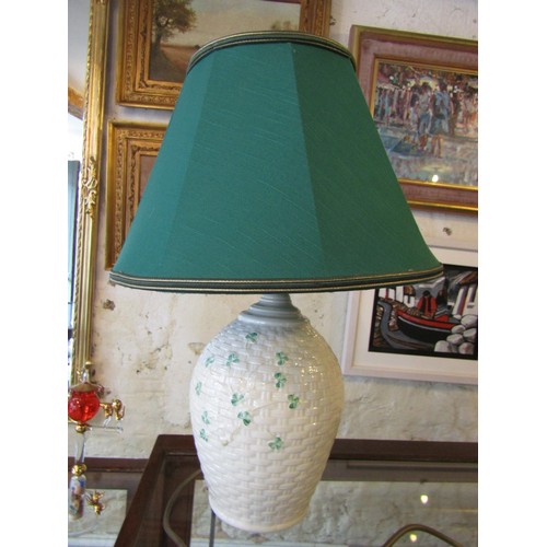 779 - Belleek Table Lamp with Shamrock Motifs Original Shade Working Order