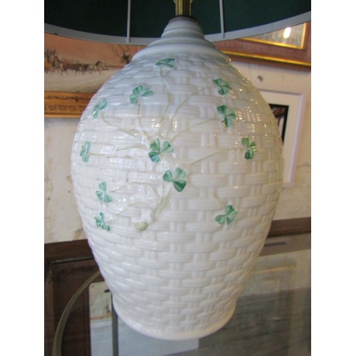 779 - Belleek Table Lamp with Shamrock Motifs Original Shade Working Order