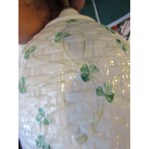 779 - Belleek Table Lamp with Shamrock Motifs Original Shade Working Order